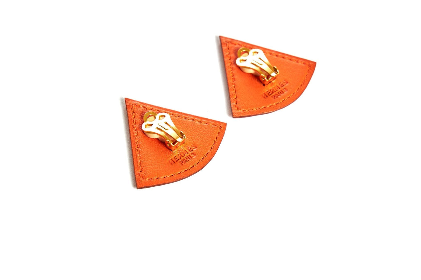 Hermes Orange Swift Triangular Earrings