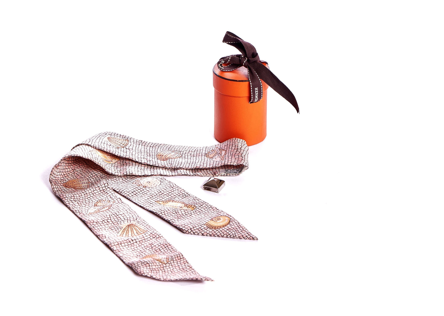 Hermes Grey Mosaic Shells Silk Twilly