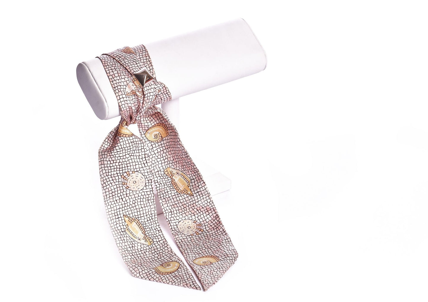 Hermes Grey Mosaic Shells Silk Twilly