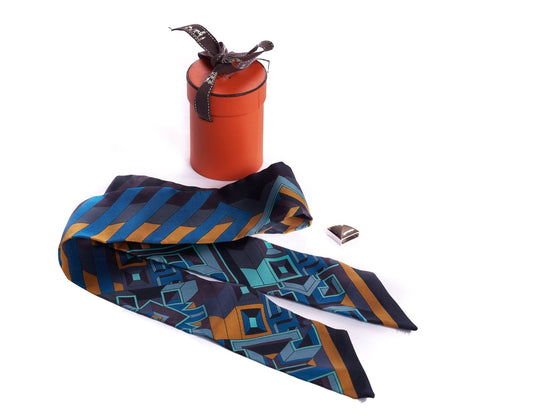 Hermes Black/Grey & Blue Twilly Scarf