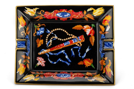 Hermes Black Porcelain Fan Ashtray