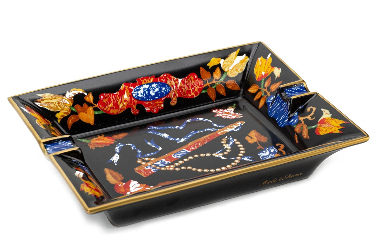 Hermes Black Porcelain Fan Ashtray