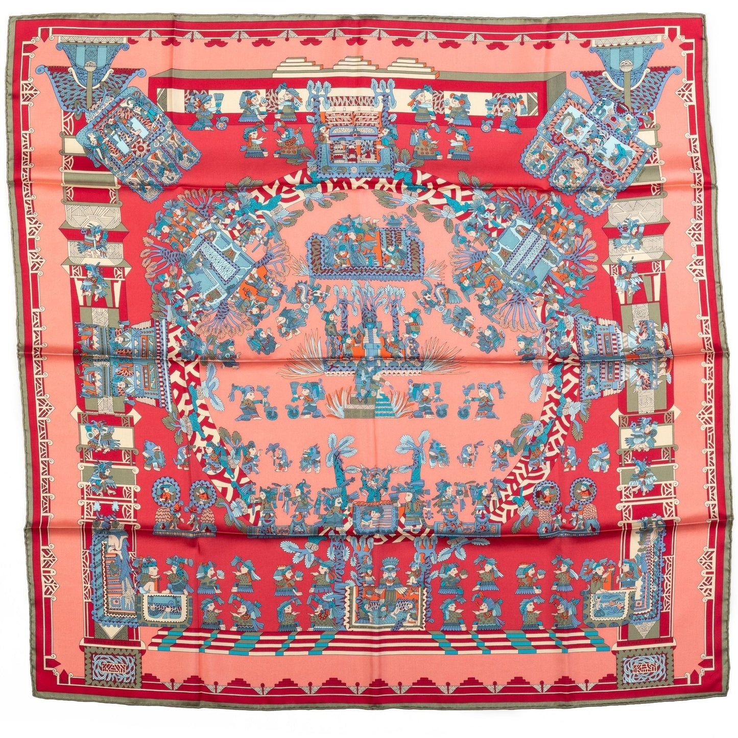 Hermes Aztec Garden Pink Silk Scarf