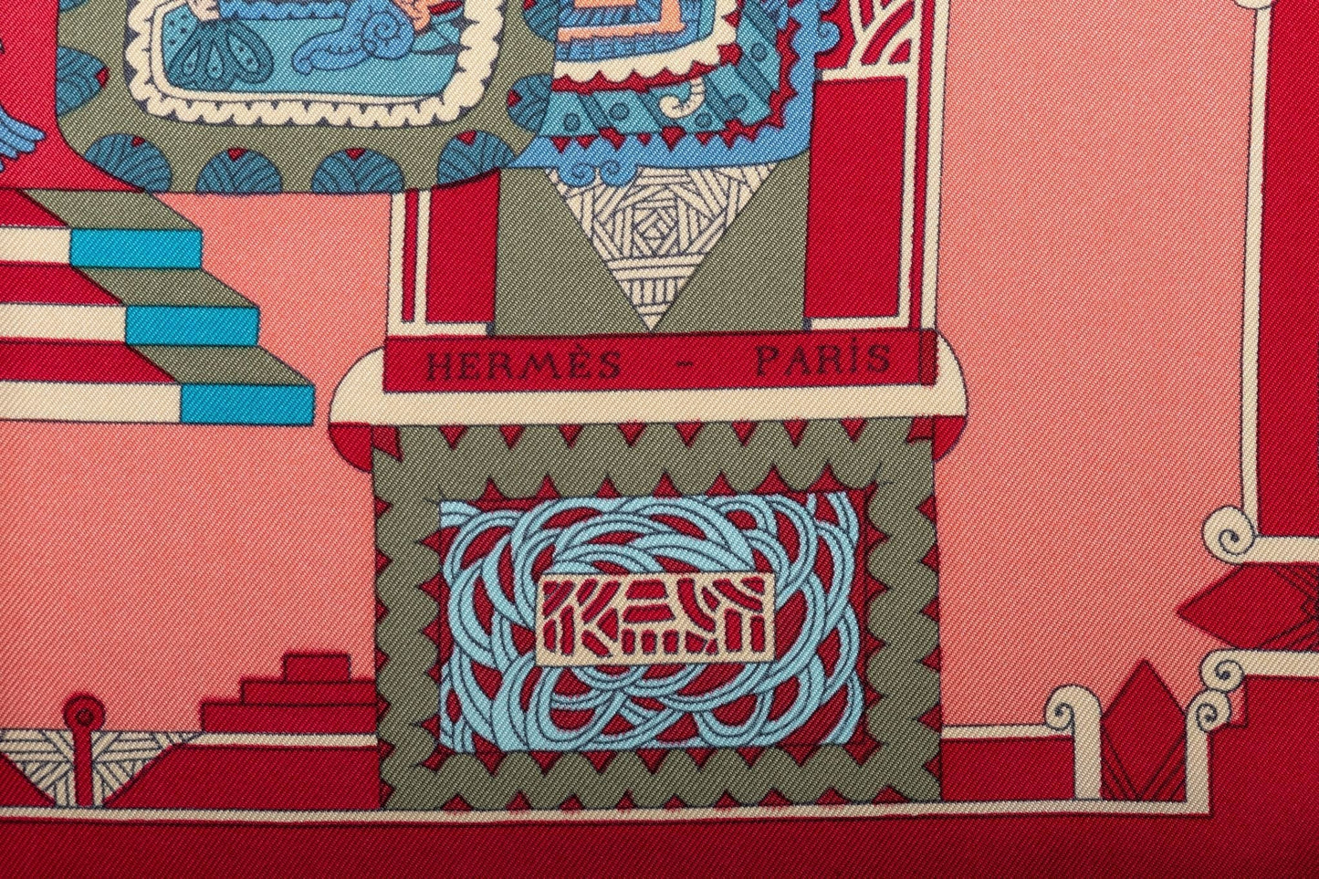 Hermes Aztec Garden Pink Silk Scarf