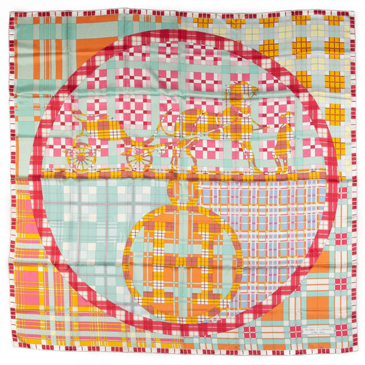 Hermes New Ex Libris a Carreaux Shawl
