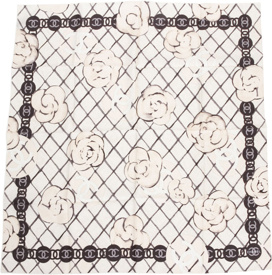Chanel BN White Camellia Silk Scarf