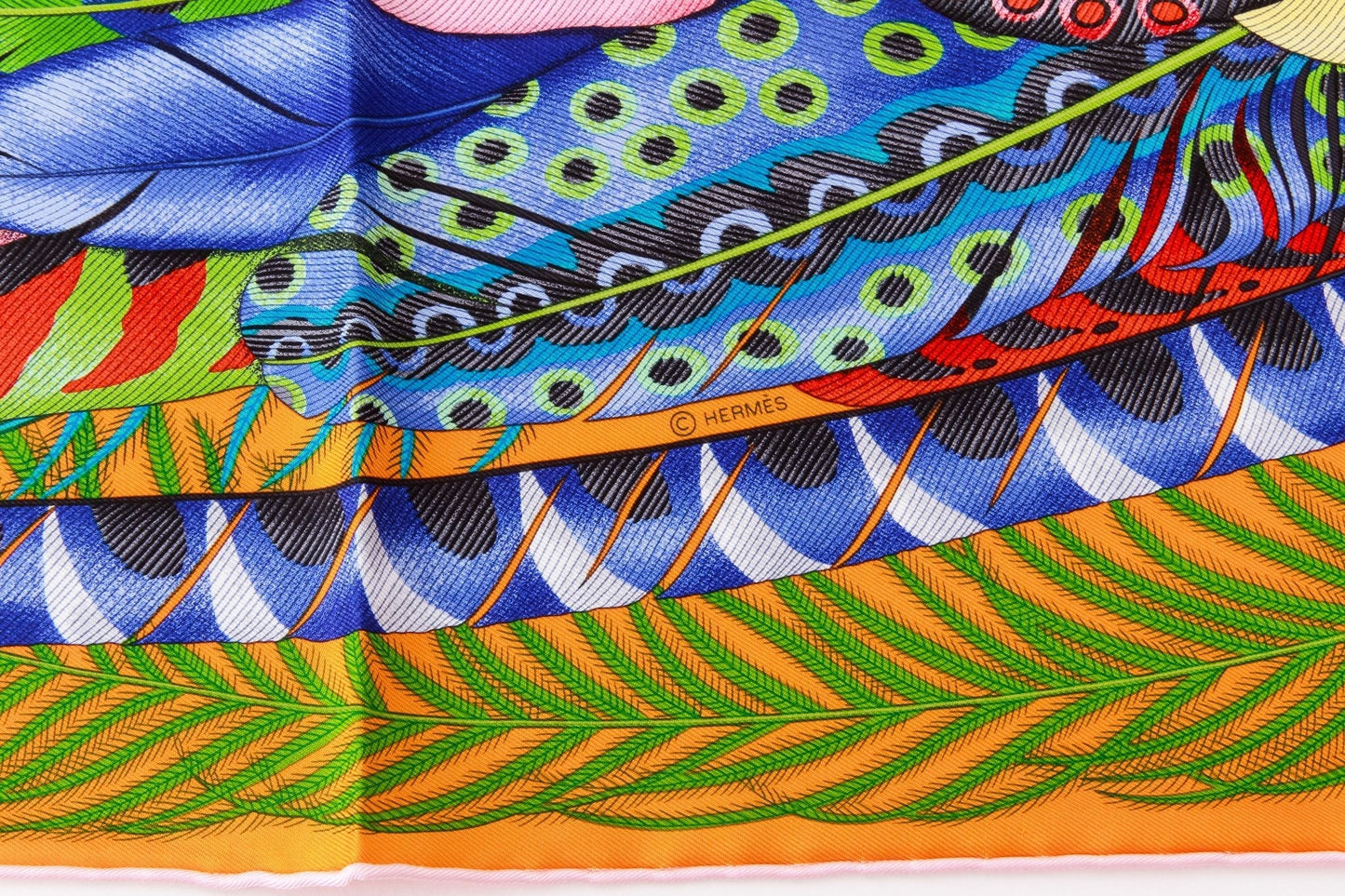 Hermes BNIB Orange Feathers Silk Scarf