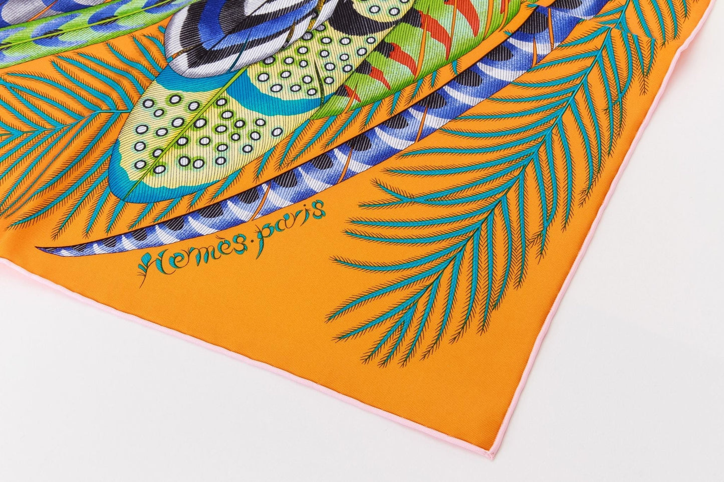 Hermes BNIB Orange Feathers Silk Scarf