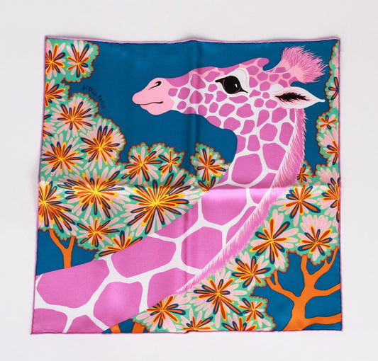 Hermes Pink Silk Giraffe Gavroche Scarf