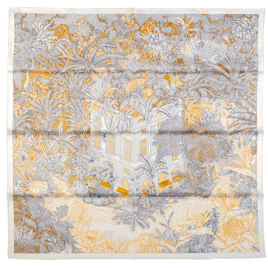 Hermes Grey Tropical Garden Silk Scarf