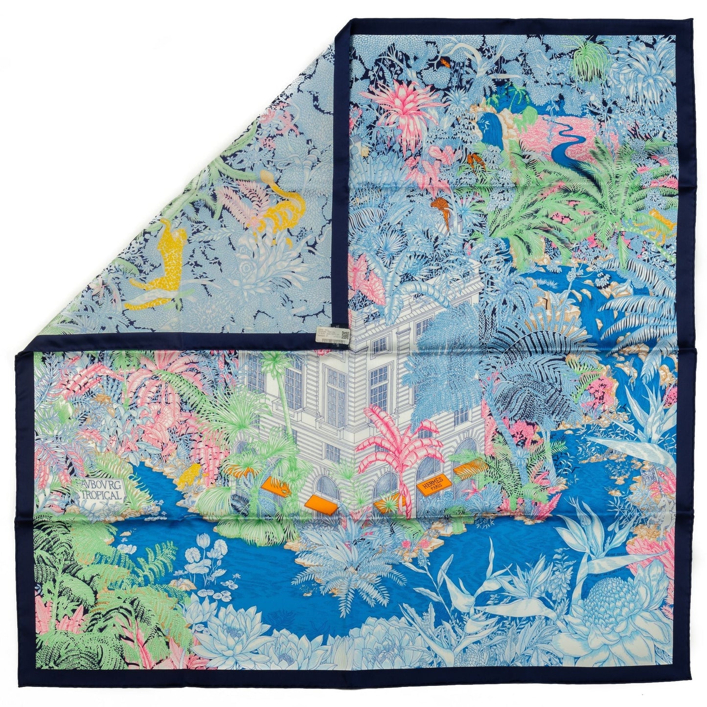 Hermes Blue Tropical Garden Silk Scarf