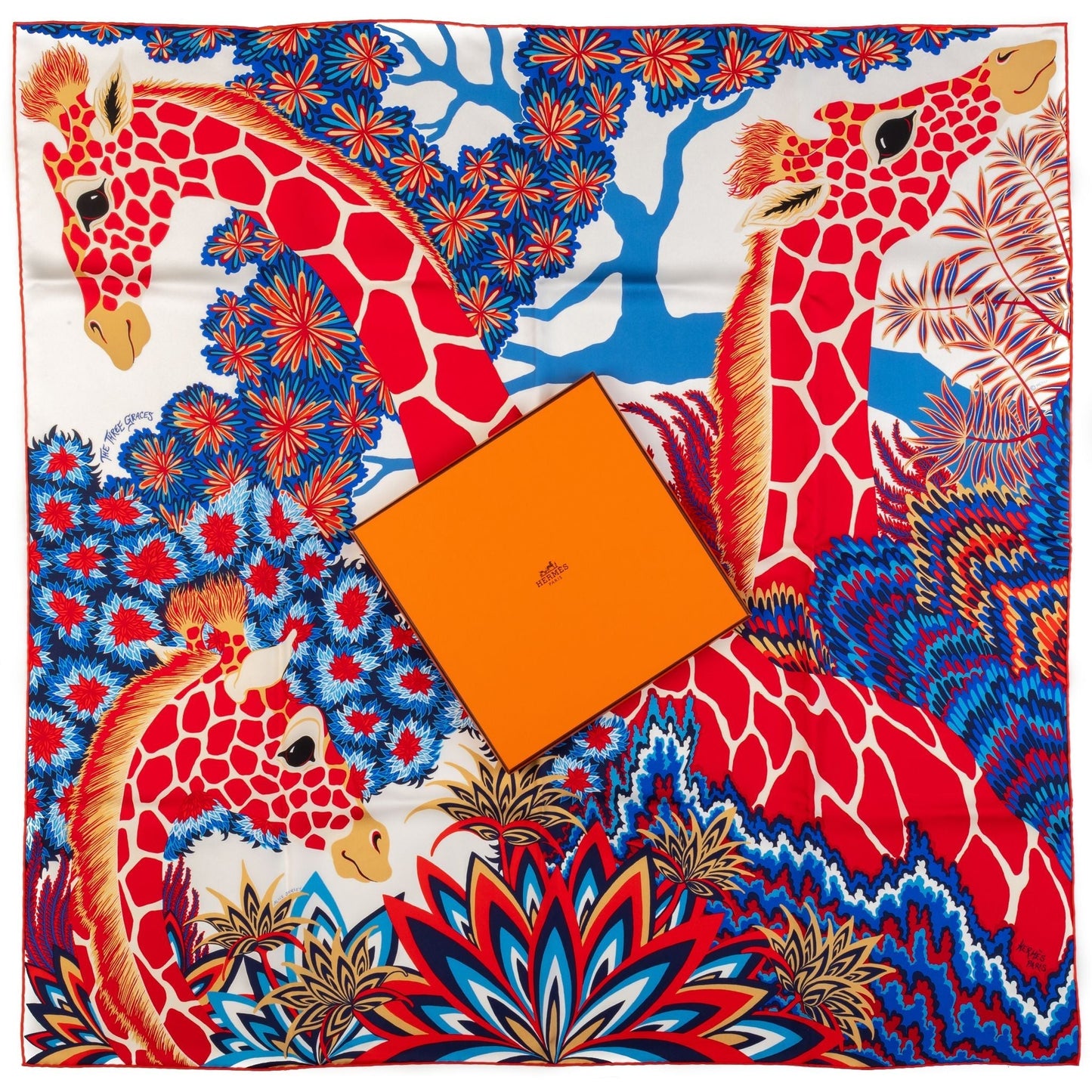 Hermes NIB Three Graces Red Blue Scarf