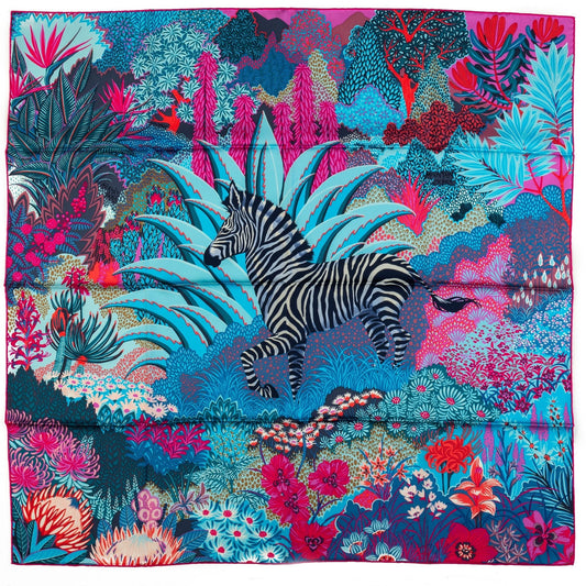 Hermes Mountain Zebra Pink Blue Scarf