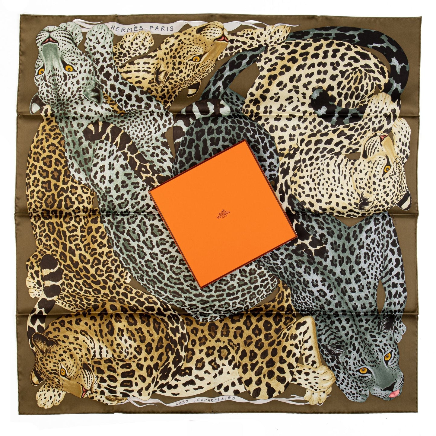 Hermes Lazy Leopardess Silk Scarf Bronze