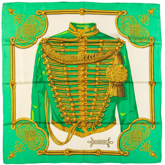 Hermes Brandebourg Green Silk Scarf