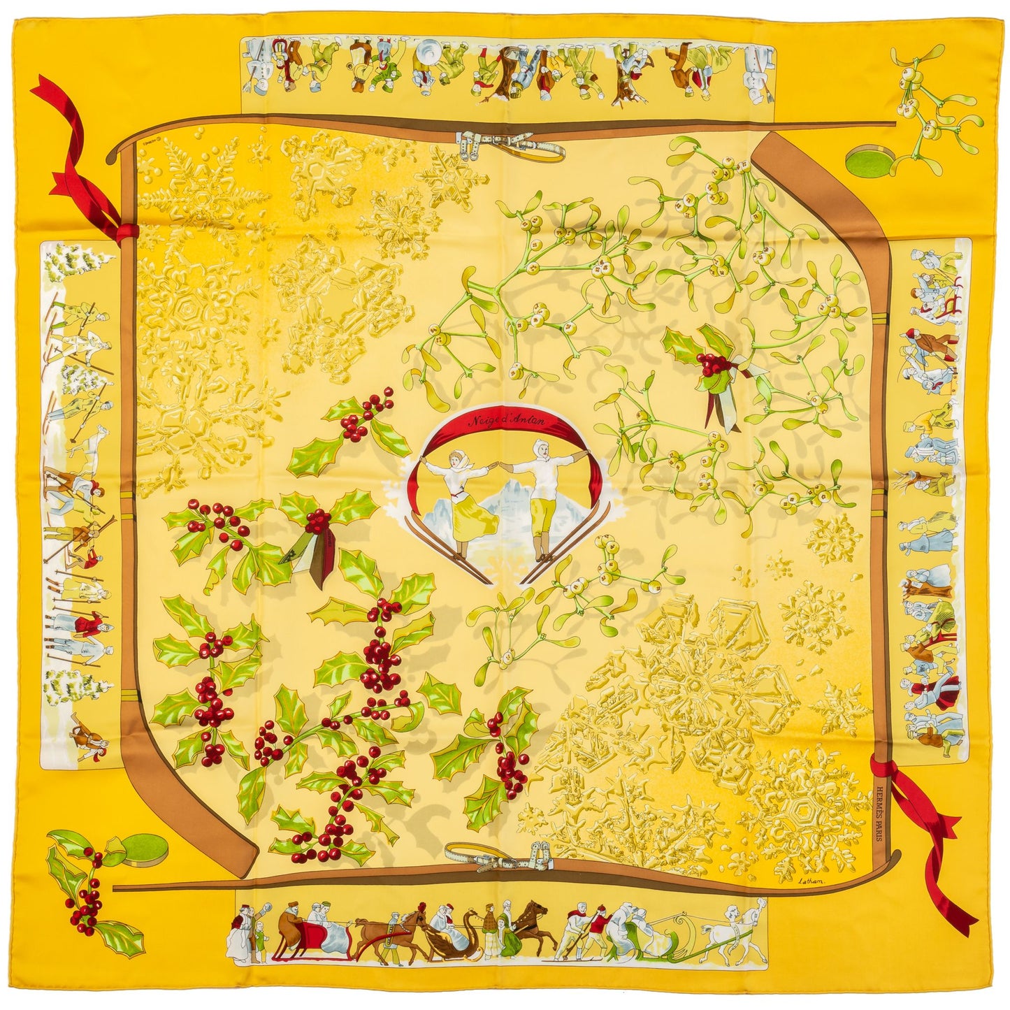 Hermes Yellow Neige d'Antan Silk Scarf