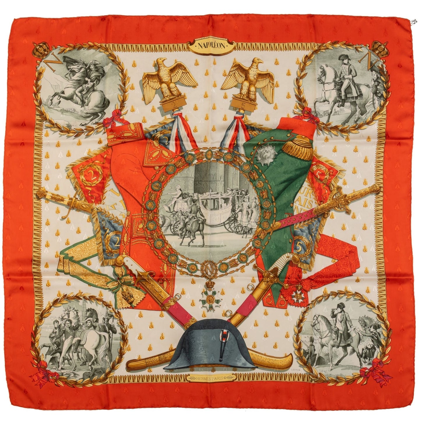 Hermes Napoleon Red Silk Scarf Ledoux