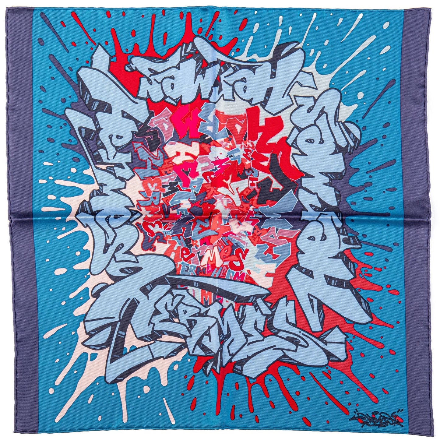 Hermes NIB Blue Graffiti Silk Gavroche