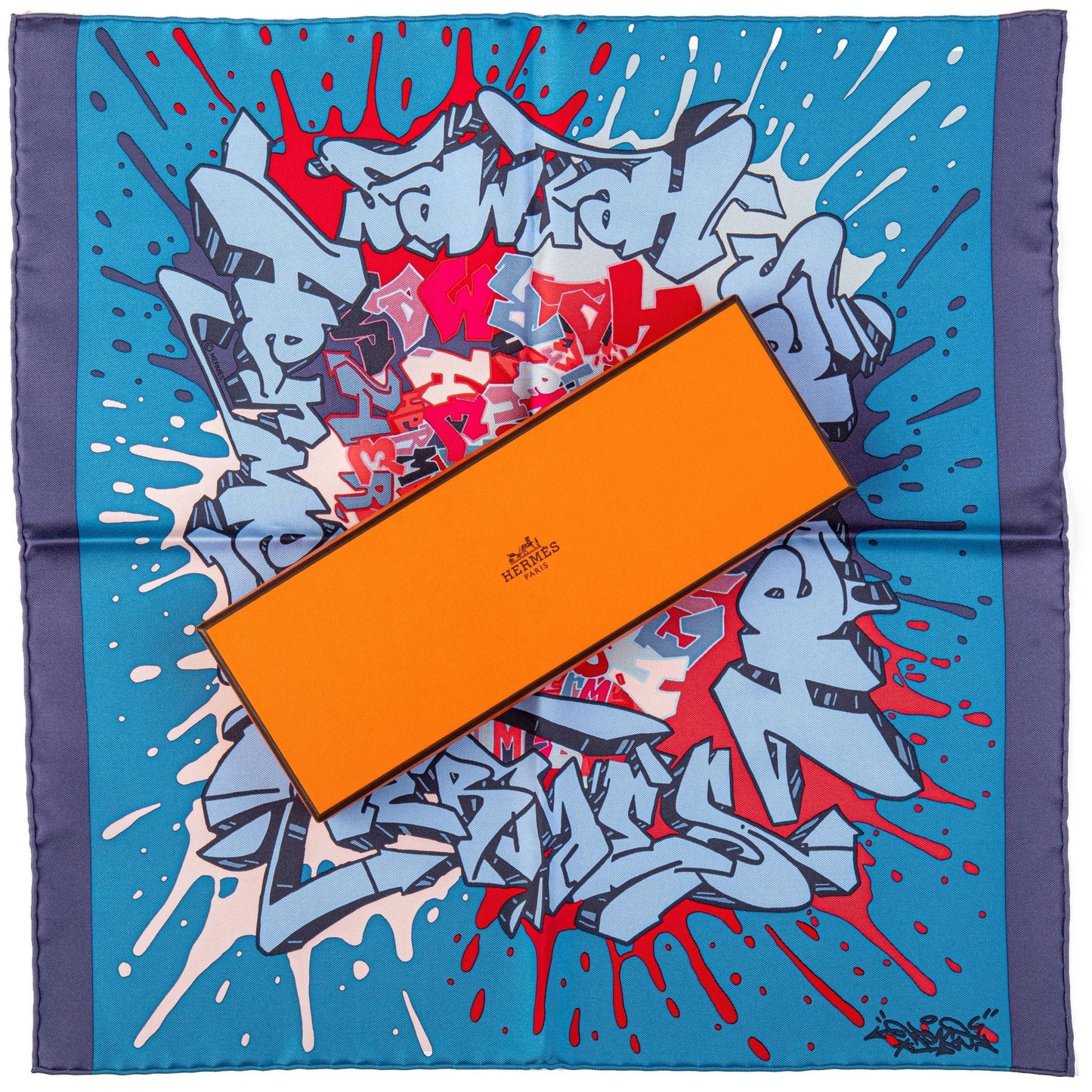 Hermes NIB Blue Graffiti Silk Gavroche