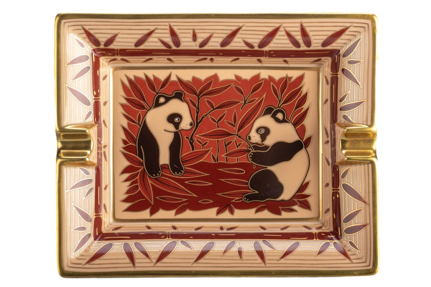 Hermes Red/Gold Panda Porcelain Ashtray