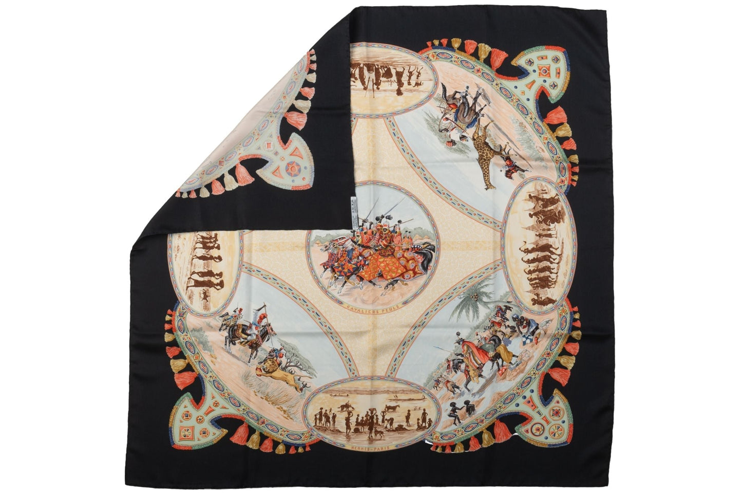 Hermes Green Cavaliers Peuls Silk Scarf