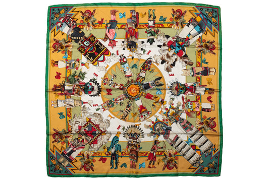 Hermes Mustard Kachinas Silk Scarf