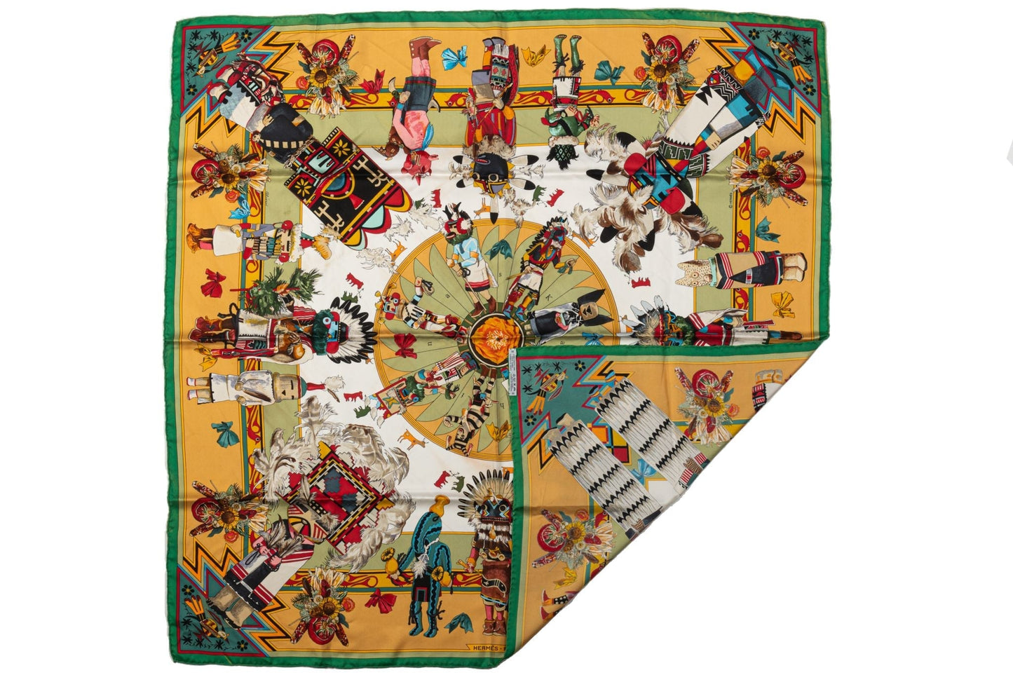 Hermes Mustard Kachinas Silk Scarf