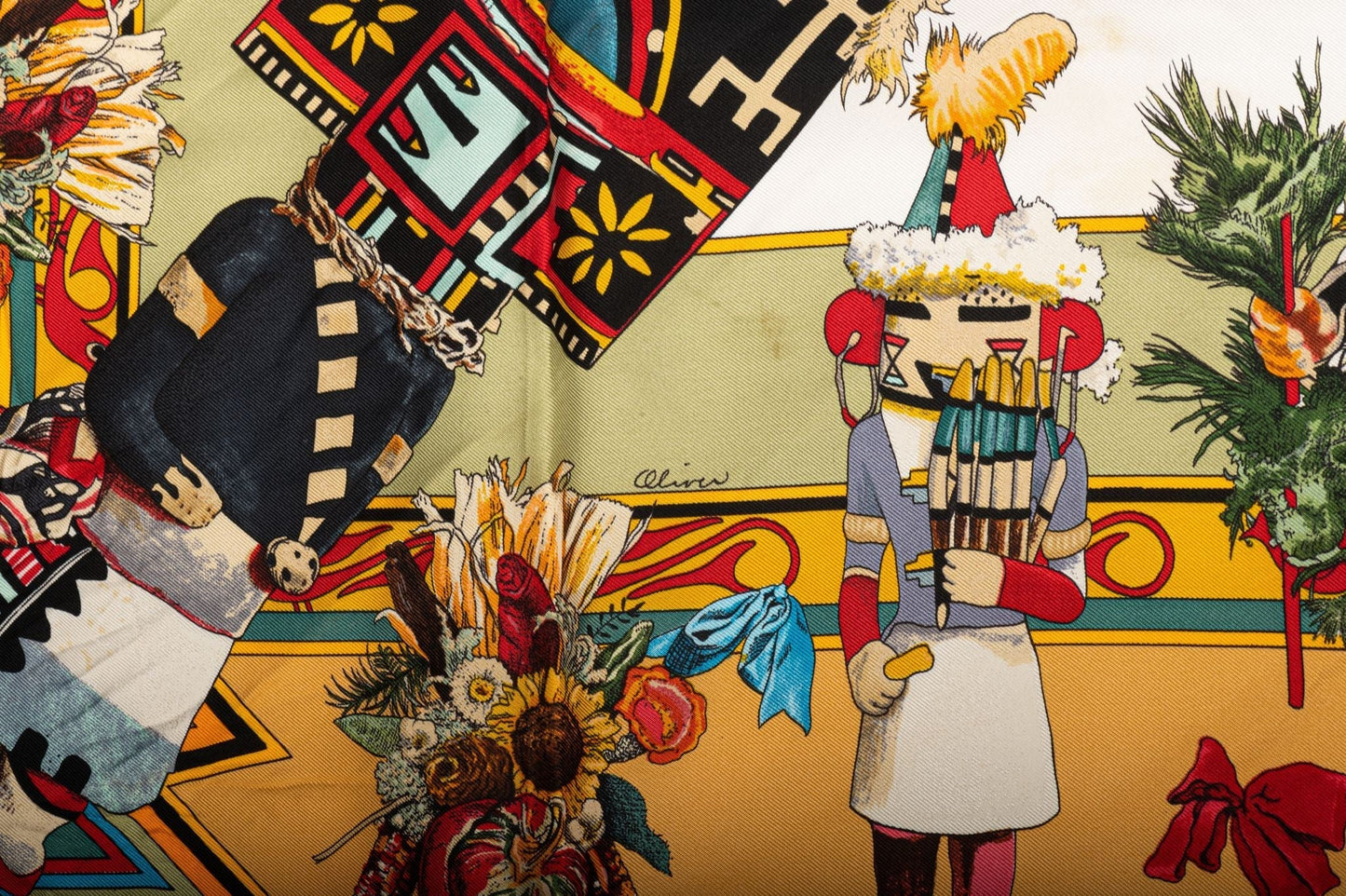 Hermes Mustard Kachinas Silk Scarf