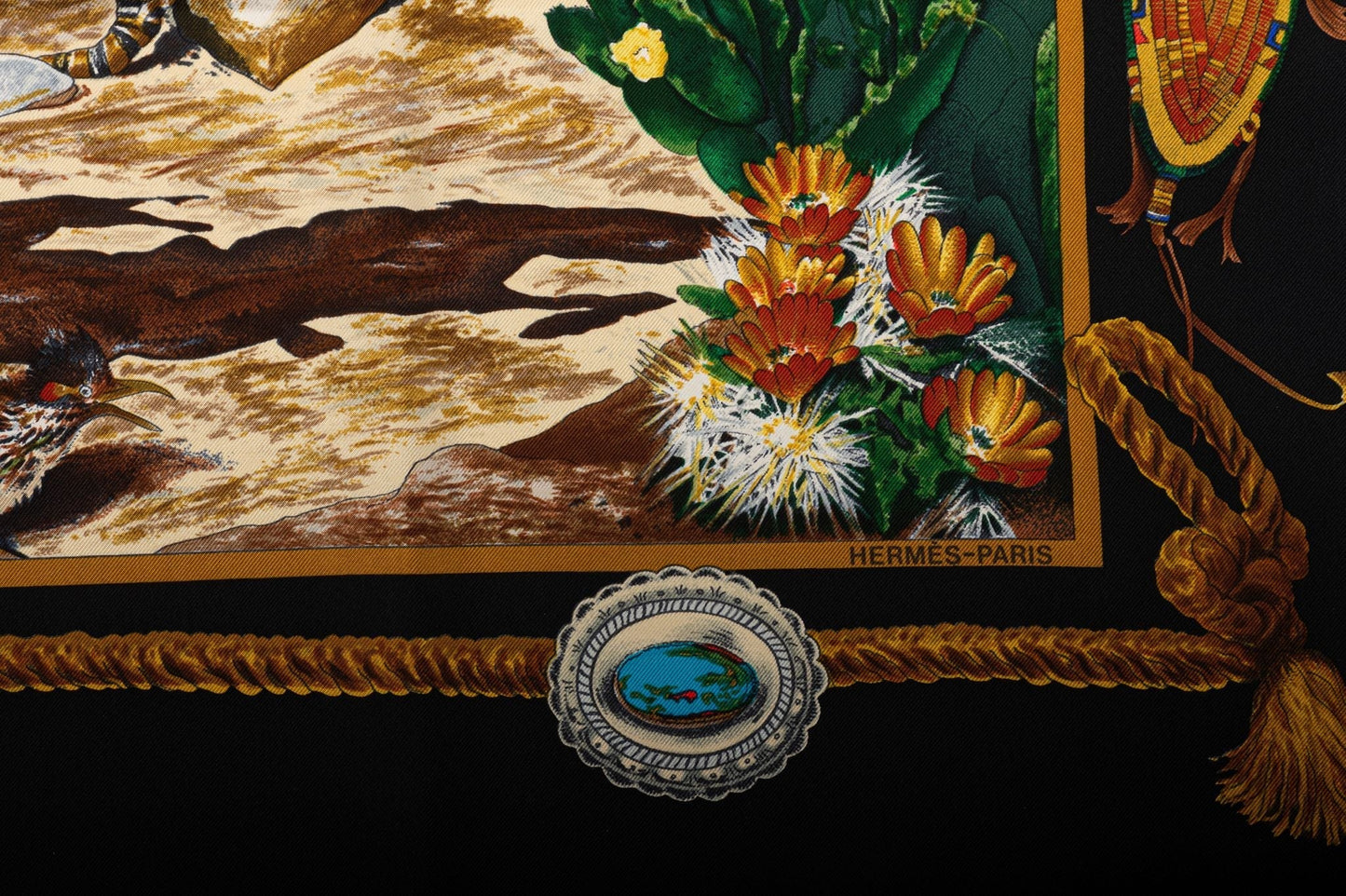 Hermes Black Pony Express Silk Scarf