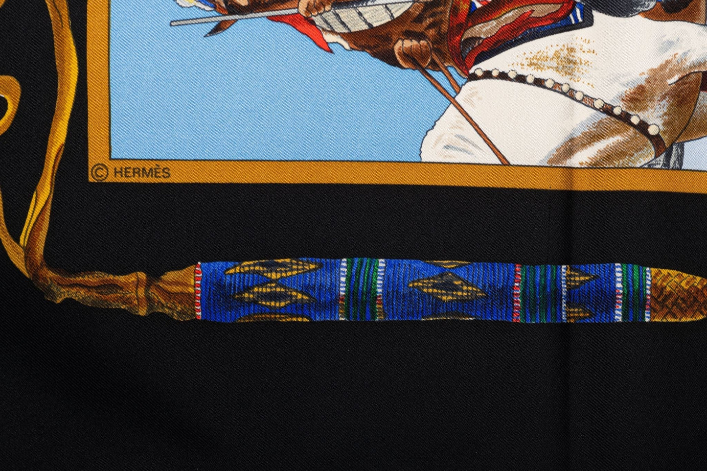 Hermes Black Pony Express Silk Scarf