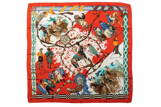 Hermes Red De Watrigant Silk Scarf
