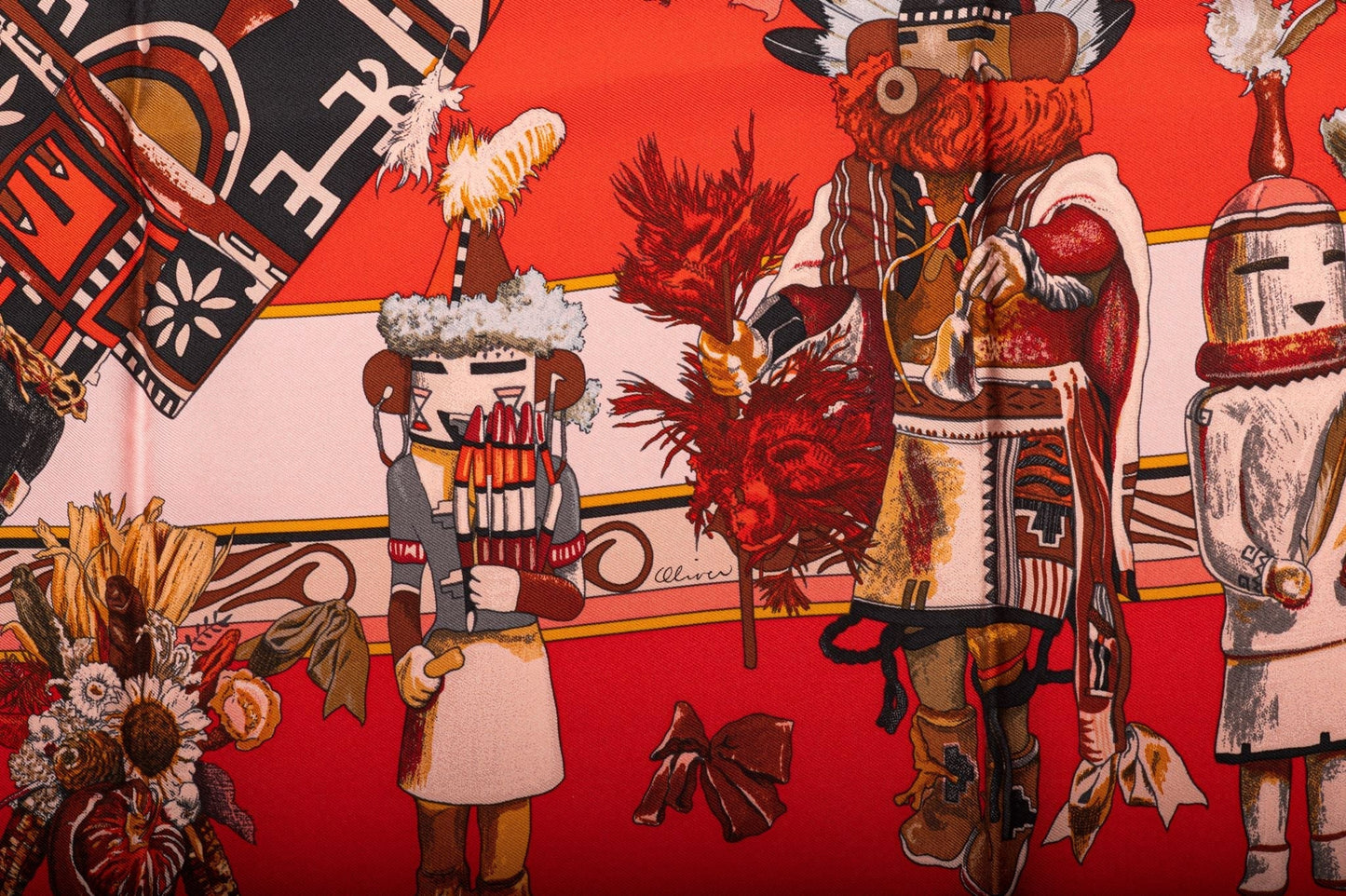 Hermes Red Kachinas Silk Scarf