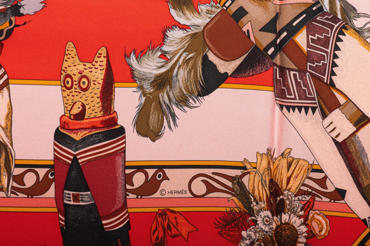 Hermes Red Kachinas Silk Scarf