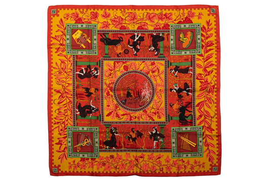 Hermes Orange Greek Scene Silk Scarf