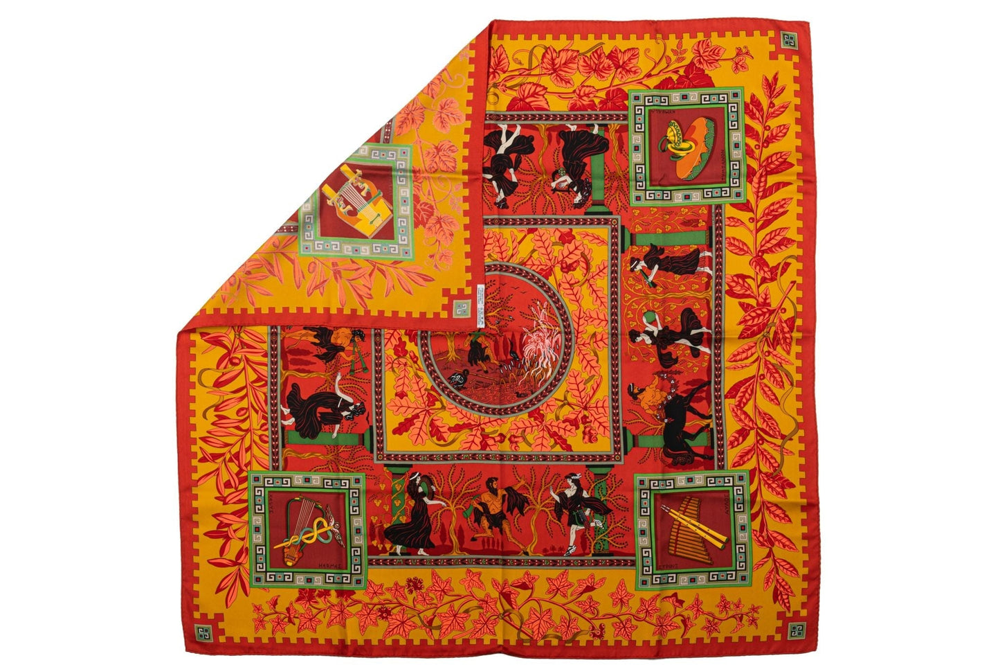 Hermes Orange Greek Scene Silk Scarf