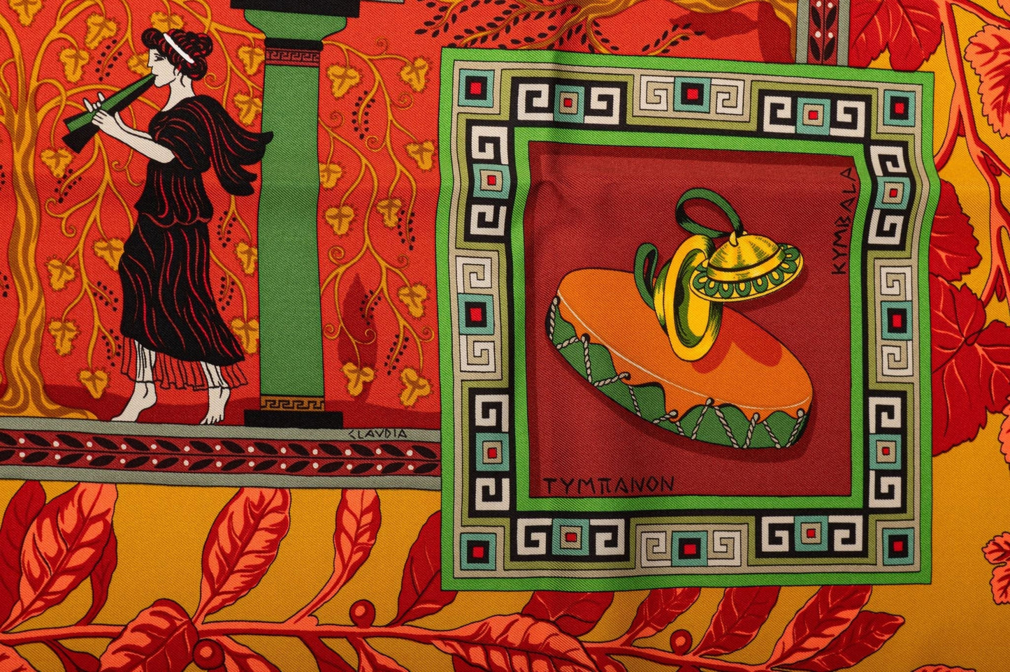 Hermes Orange Greek Scene Silk Scarf