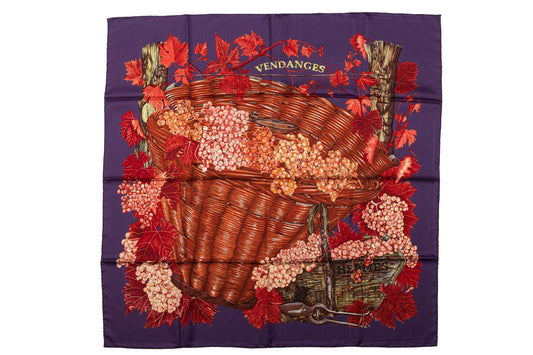 Hermes Vendanges Purple Red Silk Scarf
