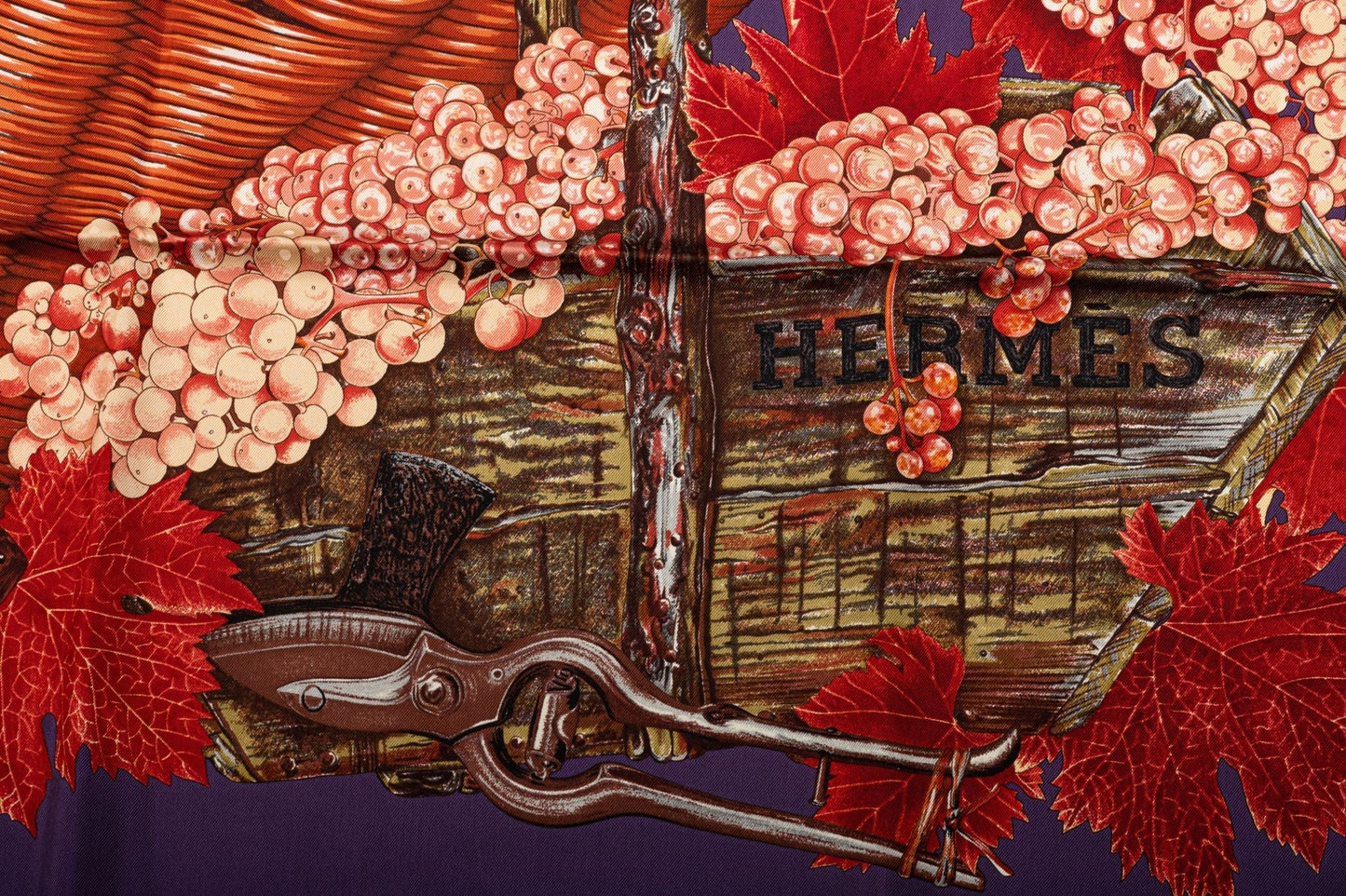 Hermes Vendanges Purple Red Silk Scarf