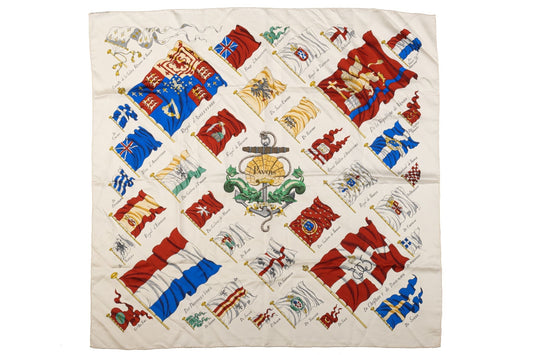 Hermes Cream Pavois Flag Silk Scarf