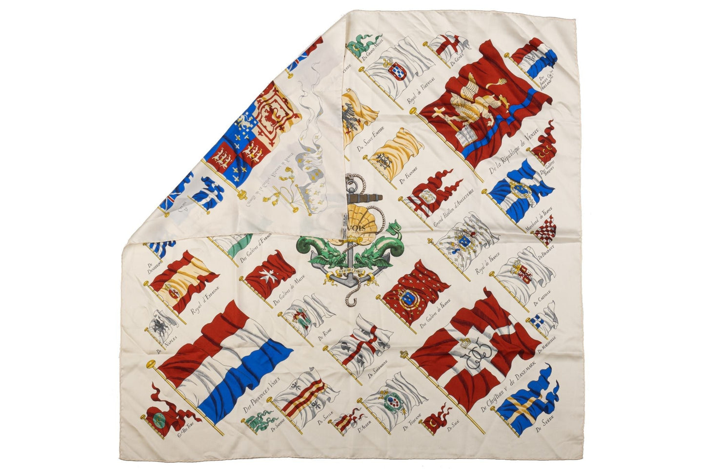 Hermes Cream Pavois Flag Silk Scarf
