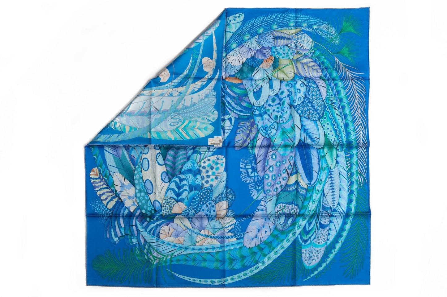 Hermes Turquoise Feather Silk Scarf