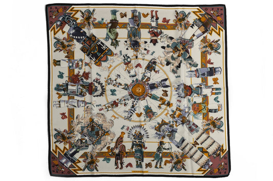 Hermes NIB White Kachinas Silk Scarf