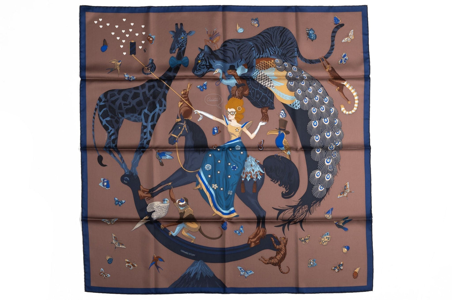 Hermes Story NIB Chocolate Silk Scarf