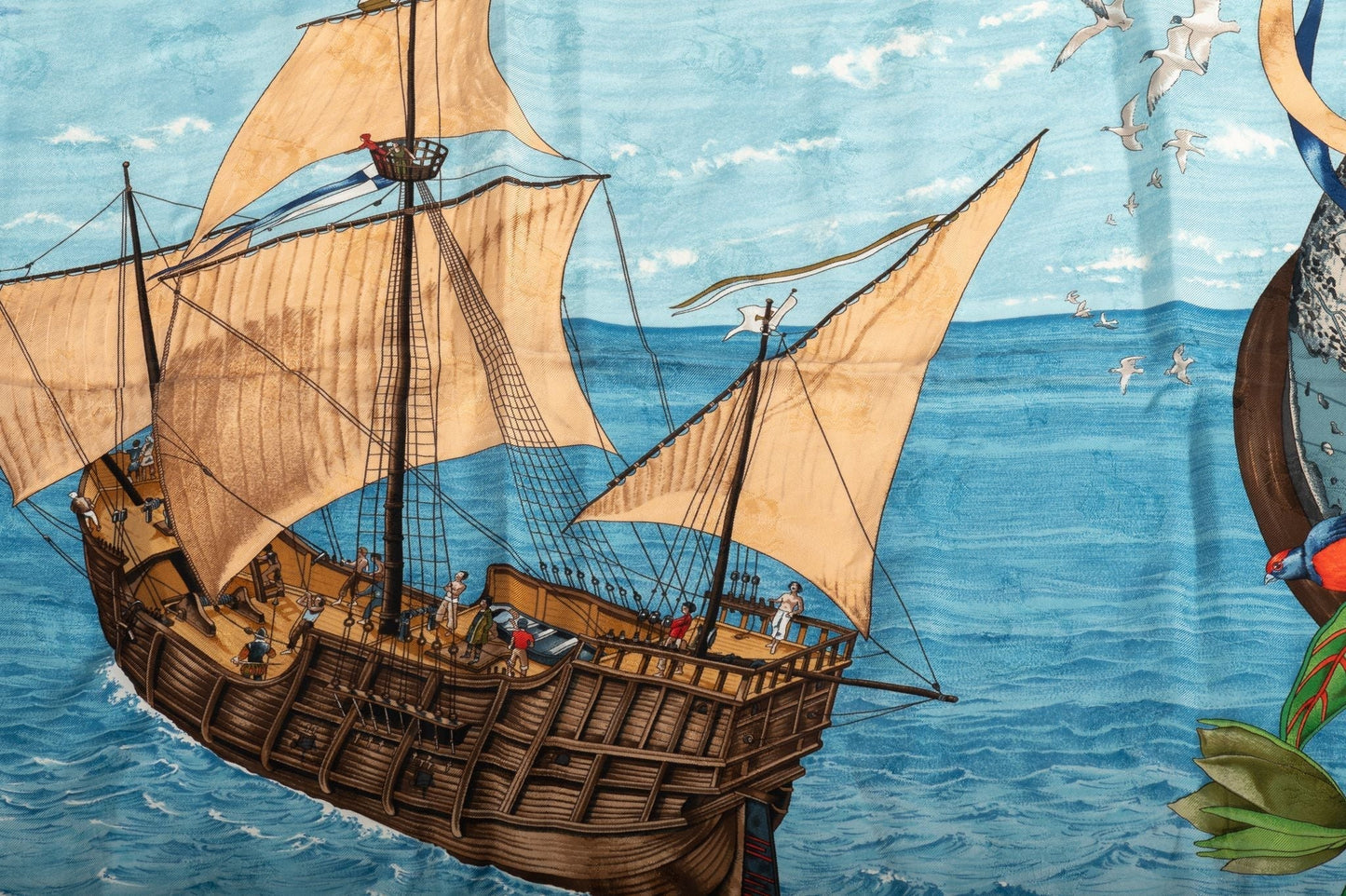 Hermes Black Blue Vessel Silk Scarf