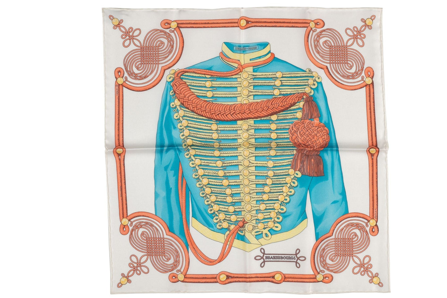 Hermes NIB White Brandeburg Silk Scarf