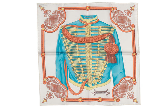 Hermes NIB White Brandeburg Silk Scarf