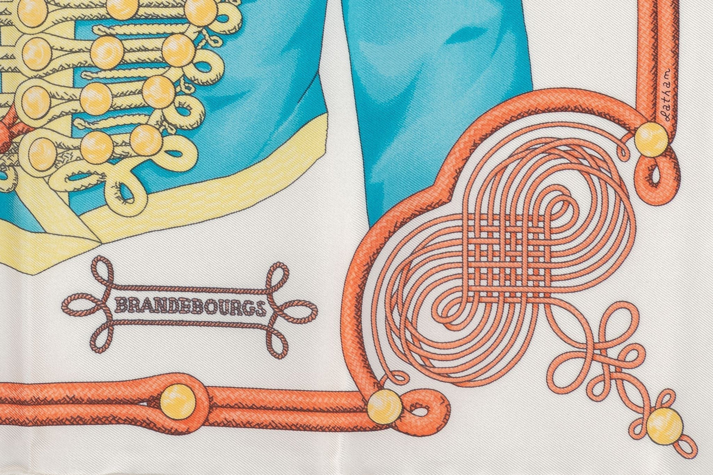 Hermes NIB White Brandeburg Silk Scarf