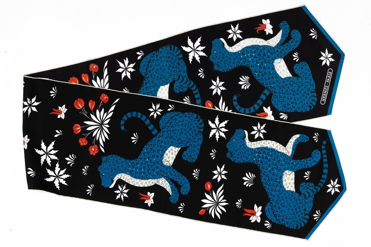 Hermes Black Guepards Silk Stole