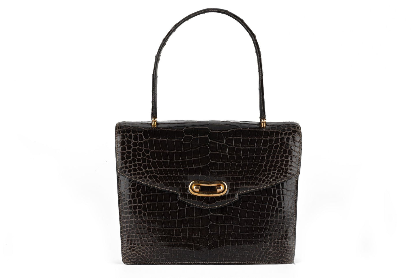 Hermes Vintage Dark Grey Croc Handbag