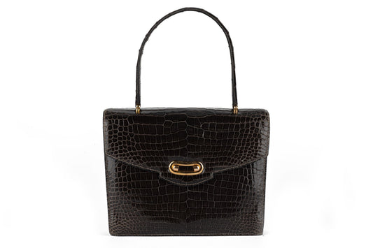 Hermes Vintage Dark Grey Croc Handbag